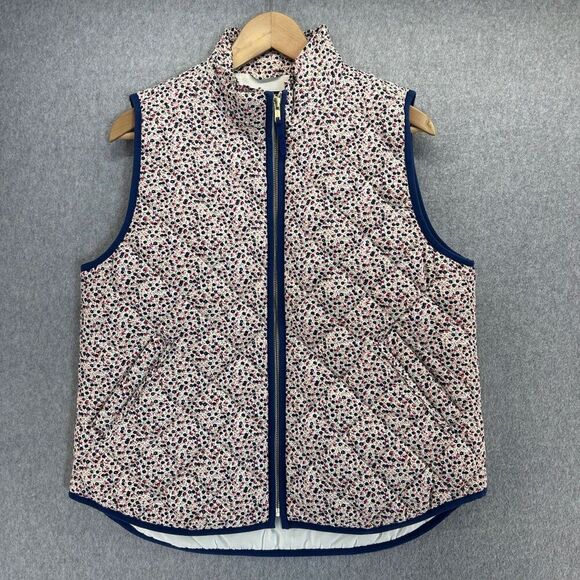 J. Crew Mercantile Women's Large Quilted Floral Puffer Vest Navy Blue Pink White - Picture 1 of 10
